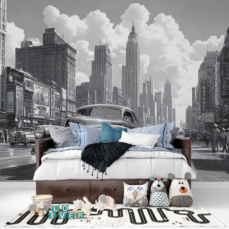 Black and White Retro Car Wallpaper | Murals Wallpaper