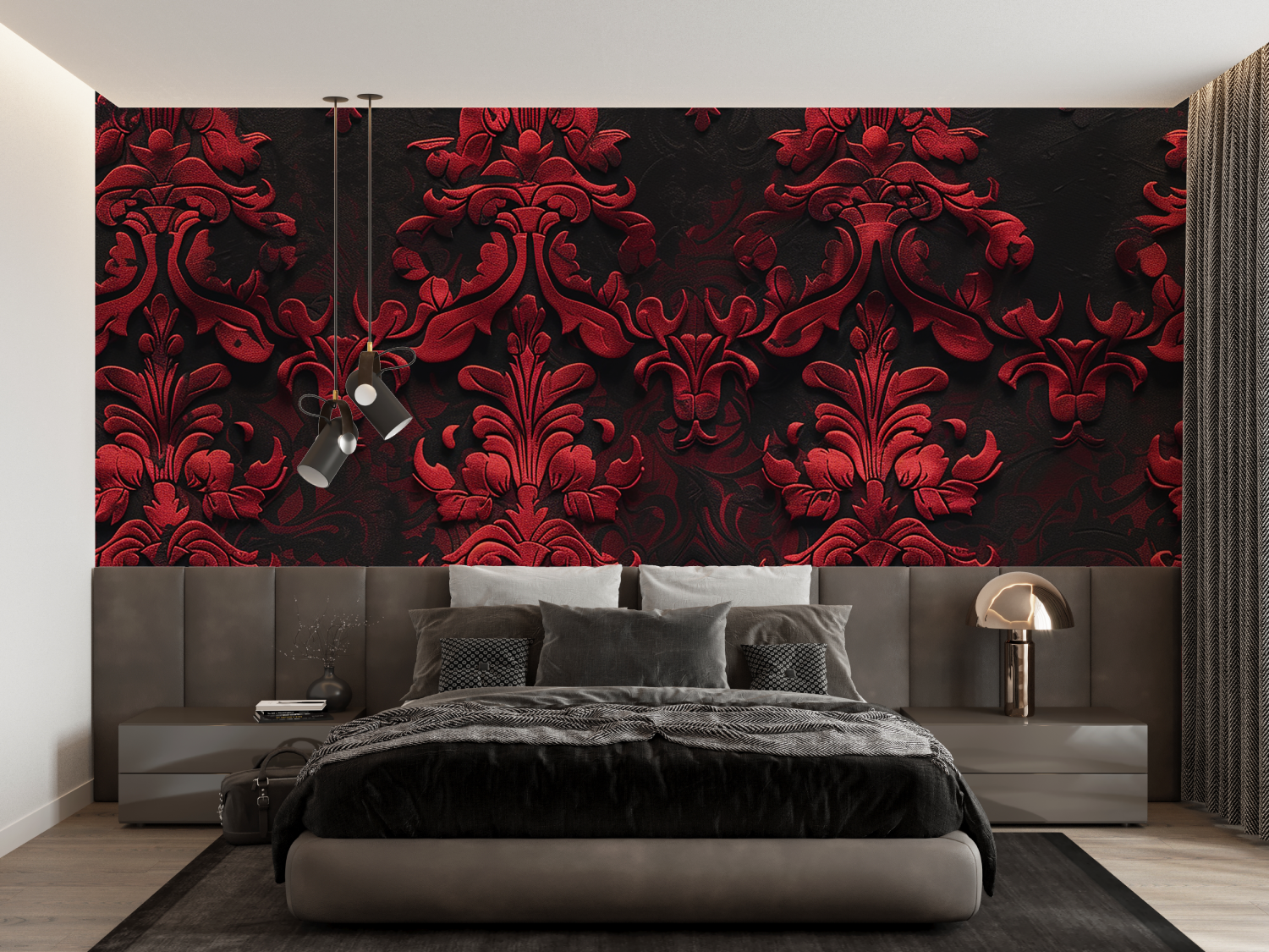 3D Red and Black Baroque Wallpaper | Murals Wallpaper