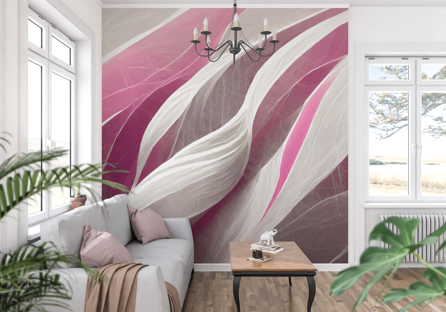 Gray and Fuchsia Pink Wallpaper | Murals Wallpaper