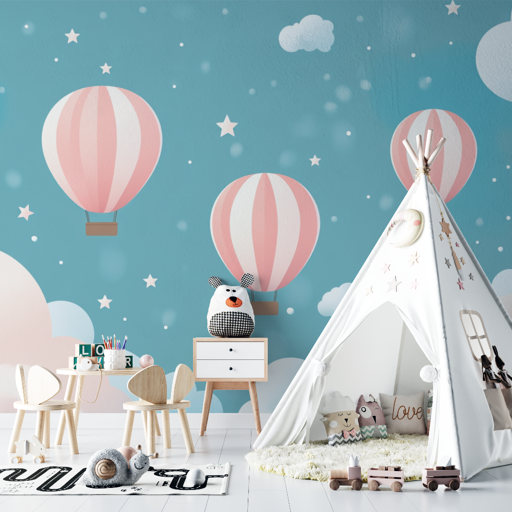 Heißluftballon und Sternschnuppen Tapete | Wandbilder Tapete