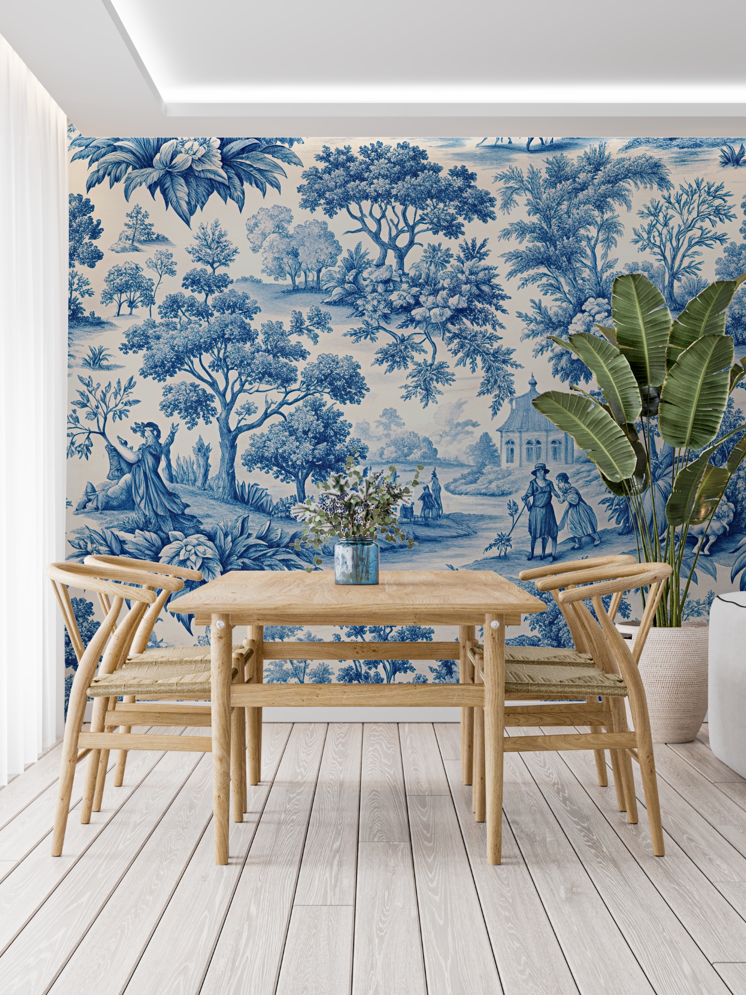 Blue Toile Landscape Wallpaper | Murals Wallpaper