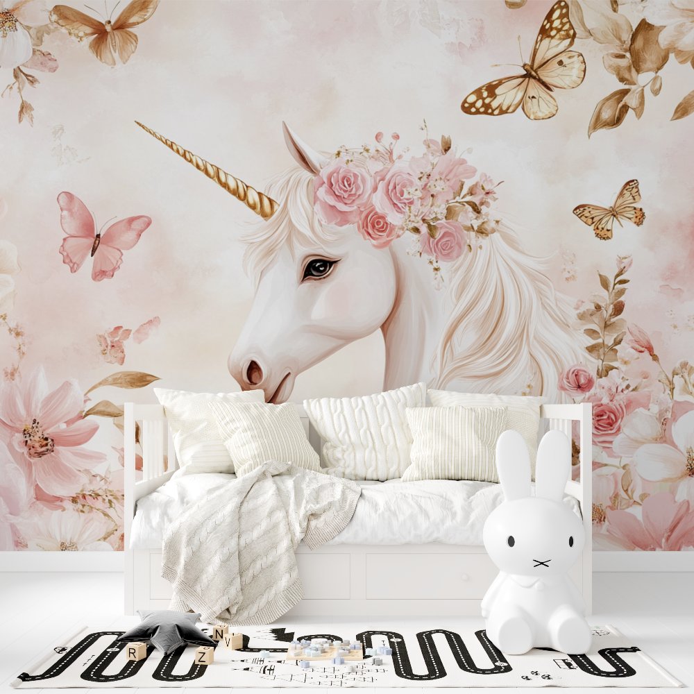 Unicorn Princess Wallpaper with Little Flowers | Murals Wallpaper