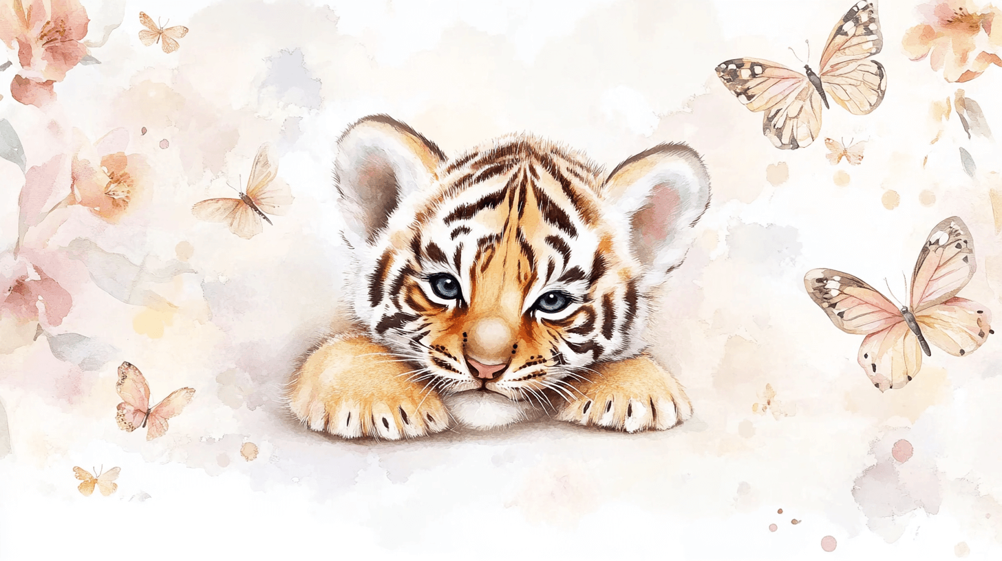 Tiger and Butterfly Wallpaper | Murals Wallpaper