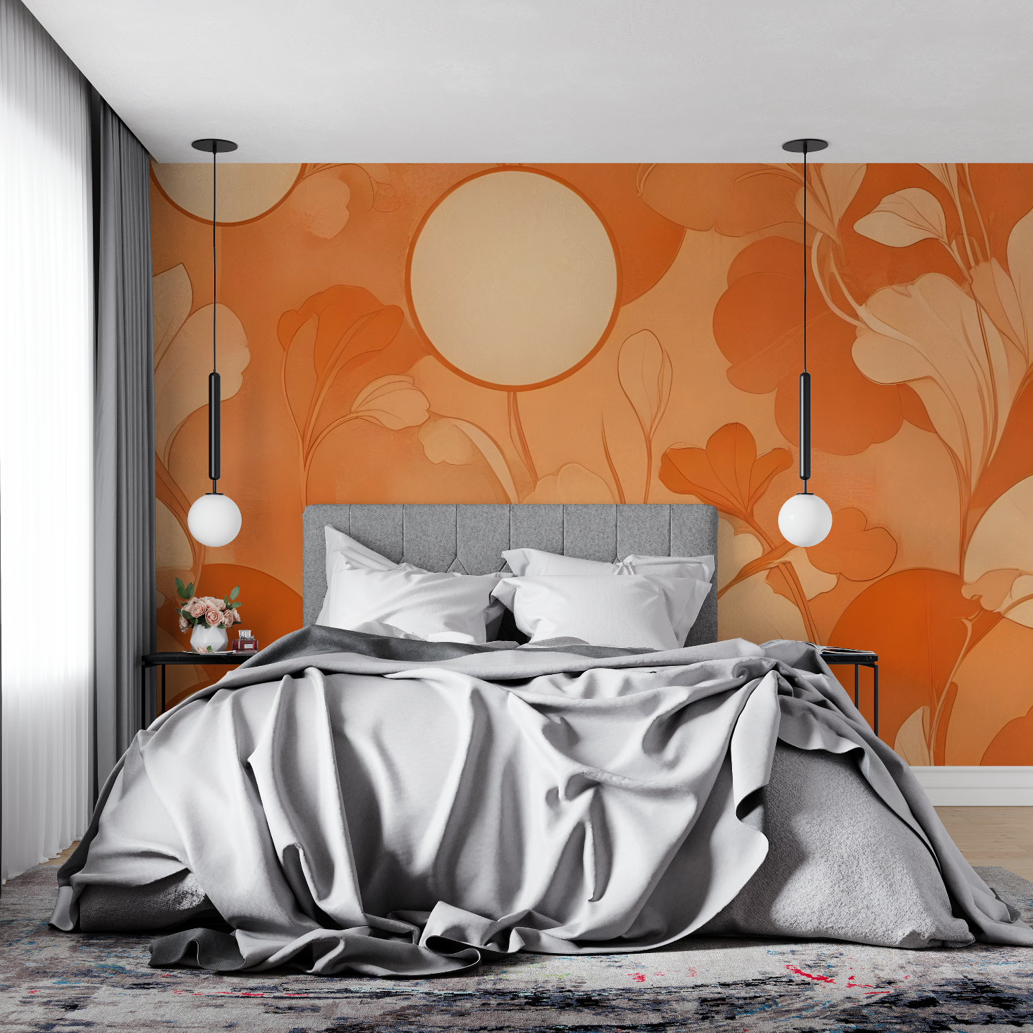 Vintage Orange Floral Wallpaper | Murals Wallpaper