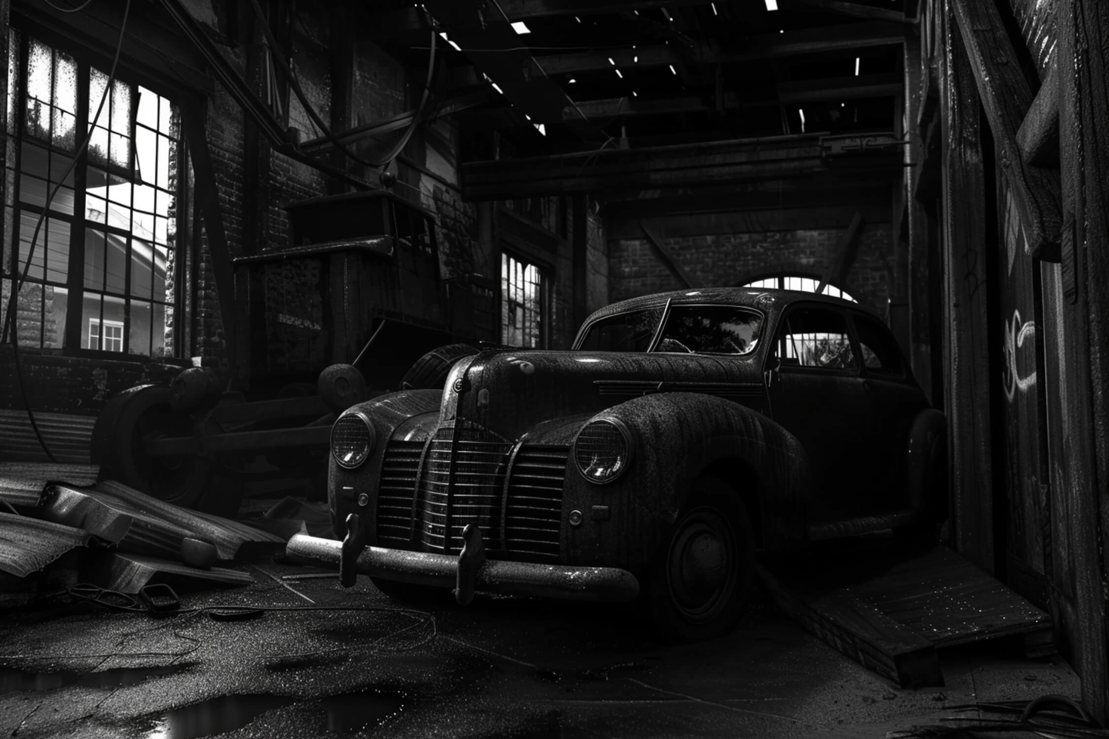 Vintage Black and White Car Wallpaper | Murals Wallpaper