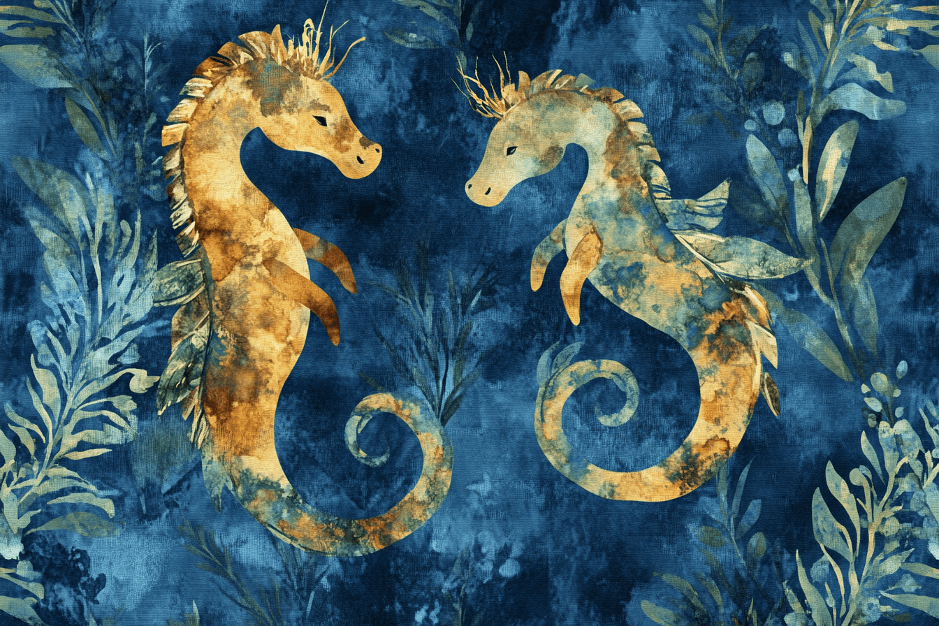 Marine Wallpaper with Dancing Seahorses and Seaweed | Murals Wallpaper