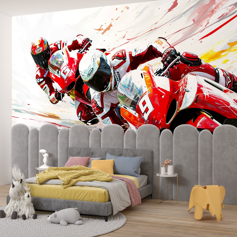 3D Wallpaper Teen Room Racing Motorcycle Watercolor | Murals Wallpaper
