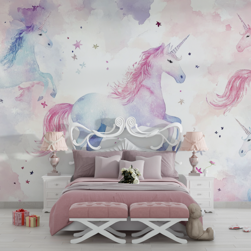 Einhorn-Muster Tapete für Babyzimmer | Wandbilder Tapete