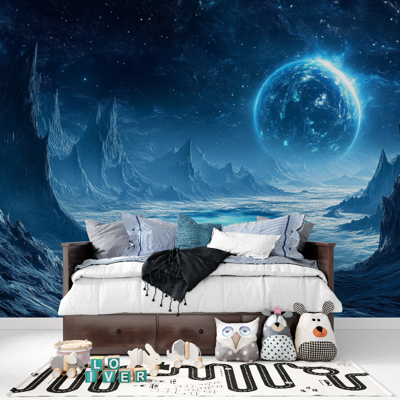 Spaceship Wallpaper with Planet View | Murals Wallpaper