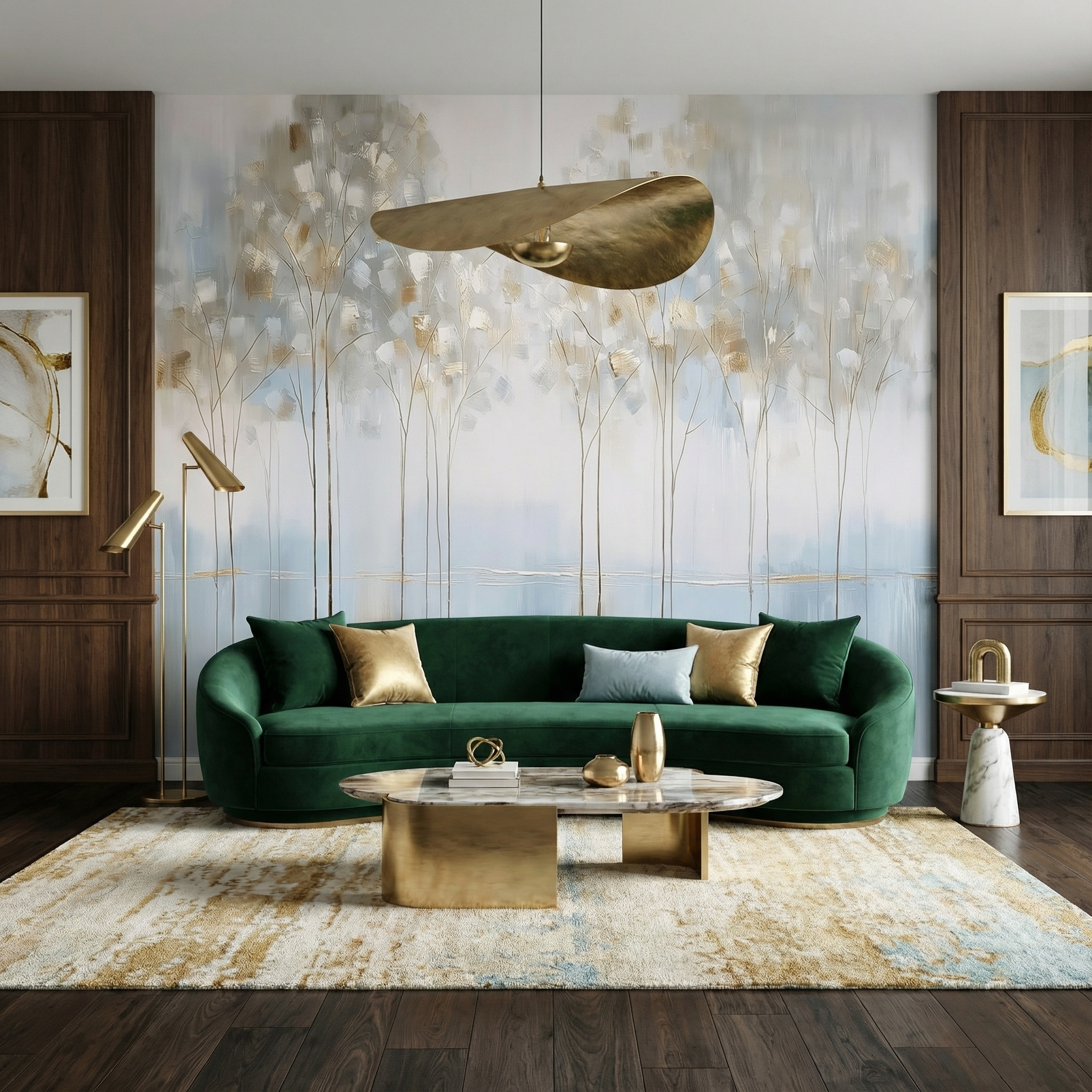 Abstract Gold and Blue Trees Mural Wallpaper