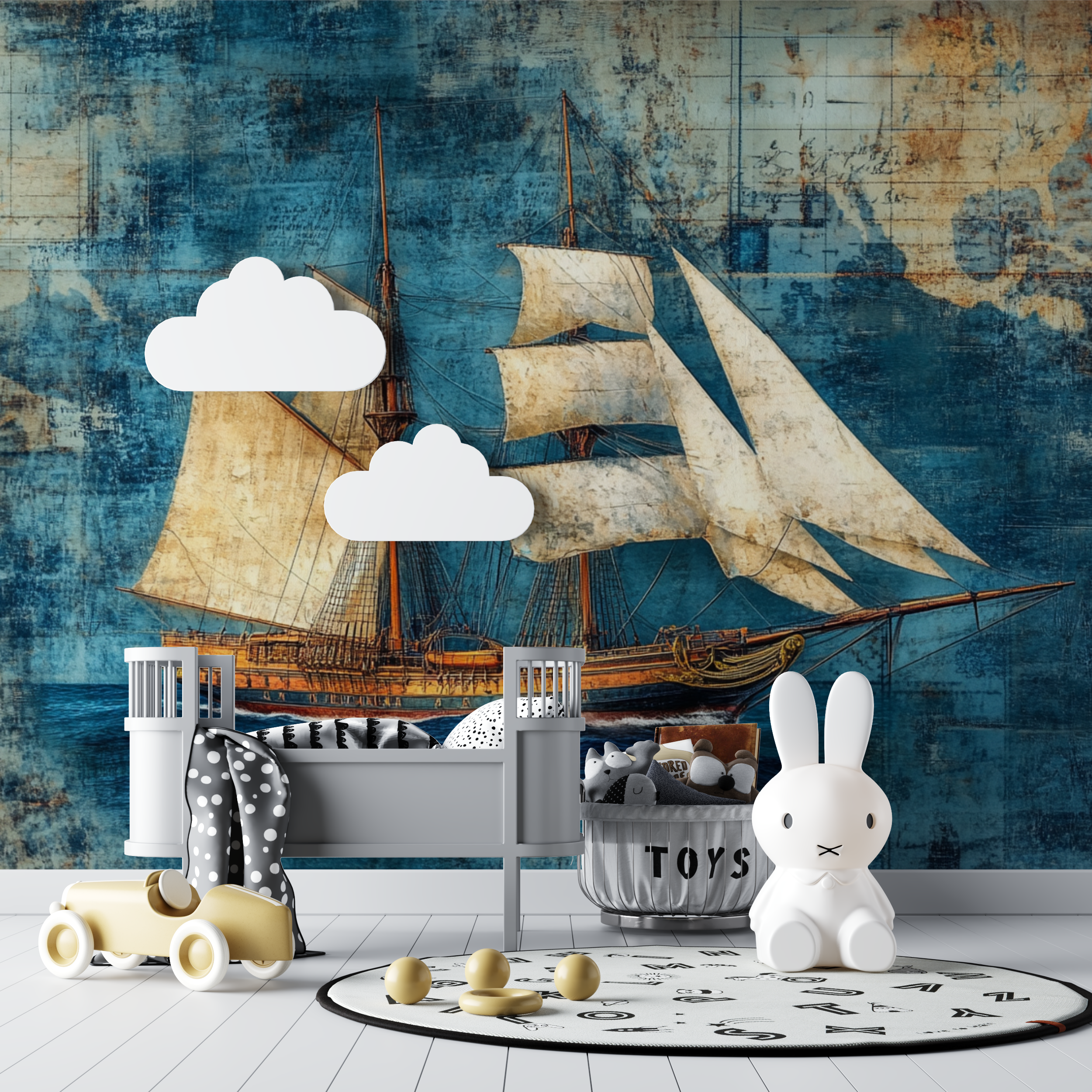 Nautical Sailboat Retro Wallpaper | Murals Wallpaper