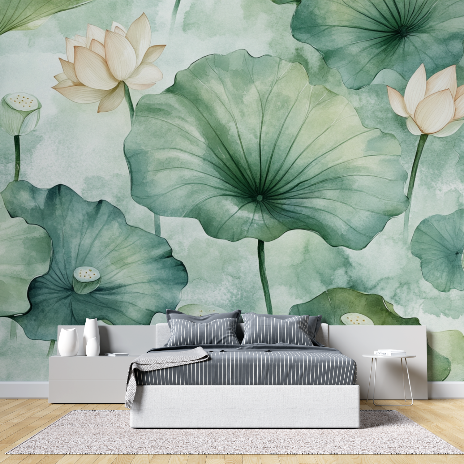 Watercolor Pastel Lotus Leaf Wallpaper | Murals Wallpaper