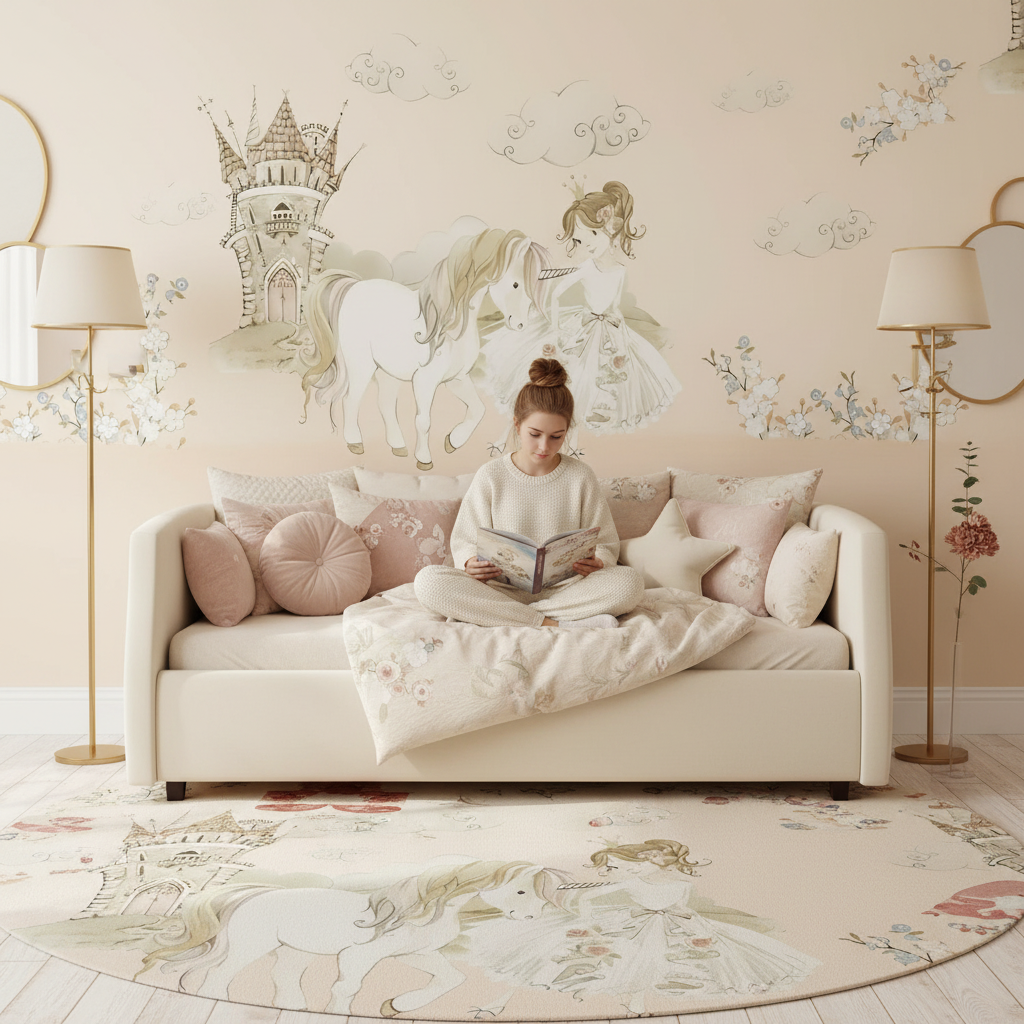 Mural Princess and Unicorn Wallpaper