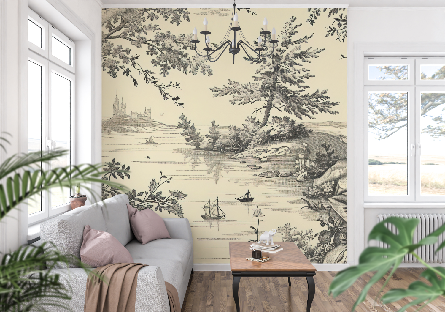 Black Toile de Jouy Wallpaper | Murals Wallpaper