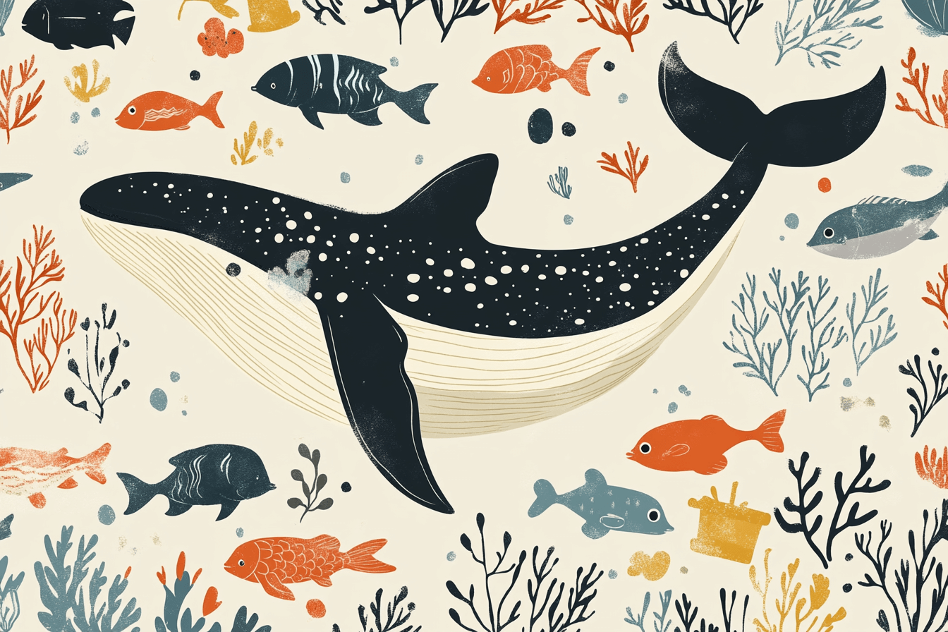 Beige Whale Fish Marine Wallpaper | Murals Wallpaper