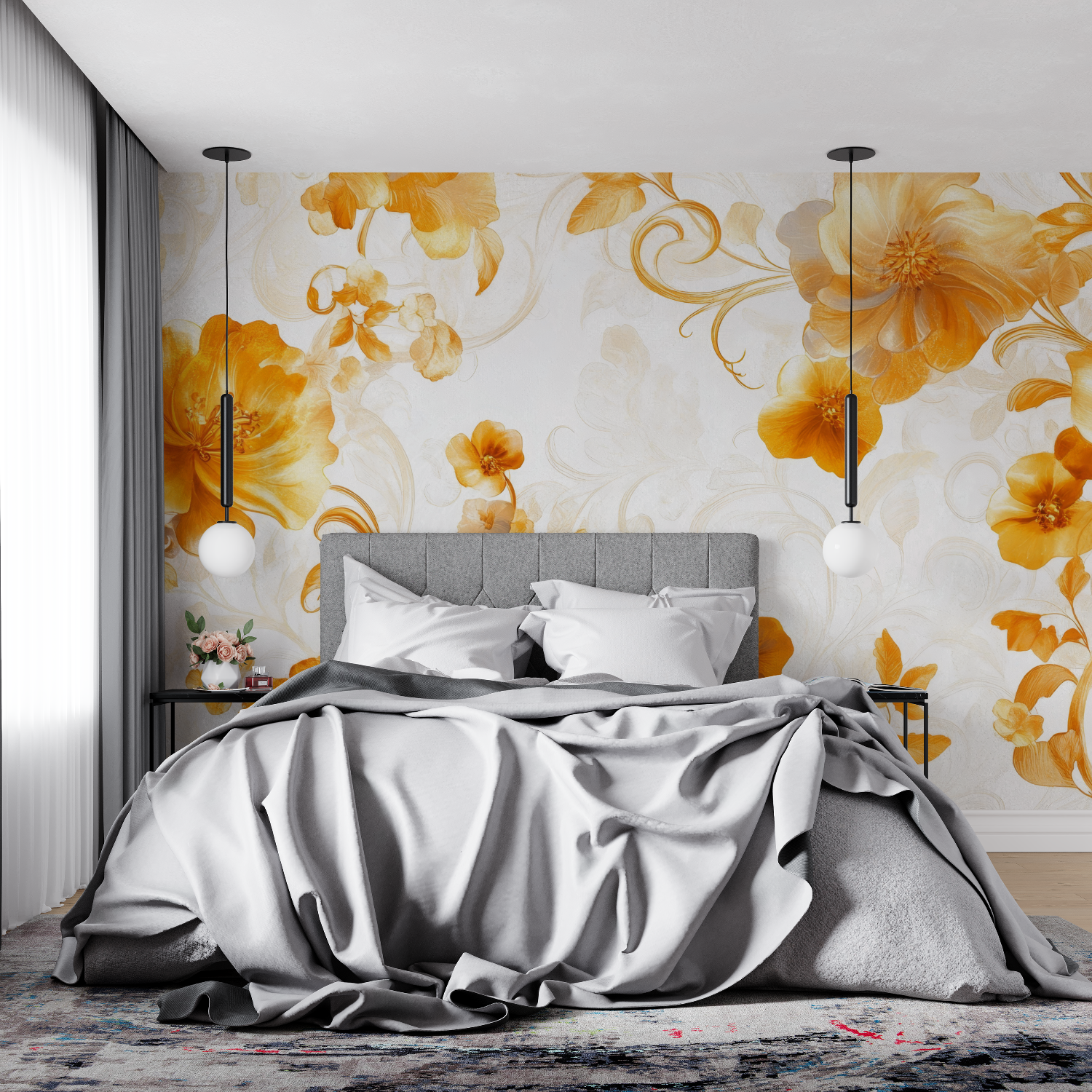 Papel pintado Vintage Orange Flower | Murales Papel pintado