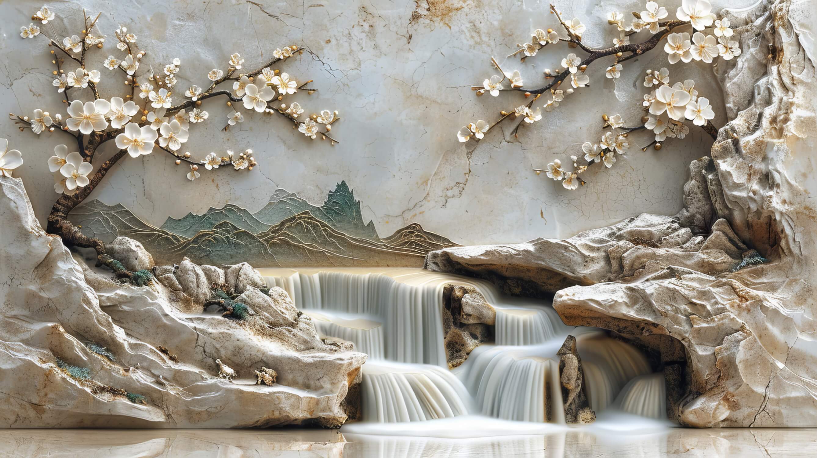 Zen Beige Waterfall Wallpaper | Murals Wallpaper