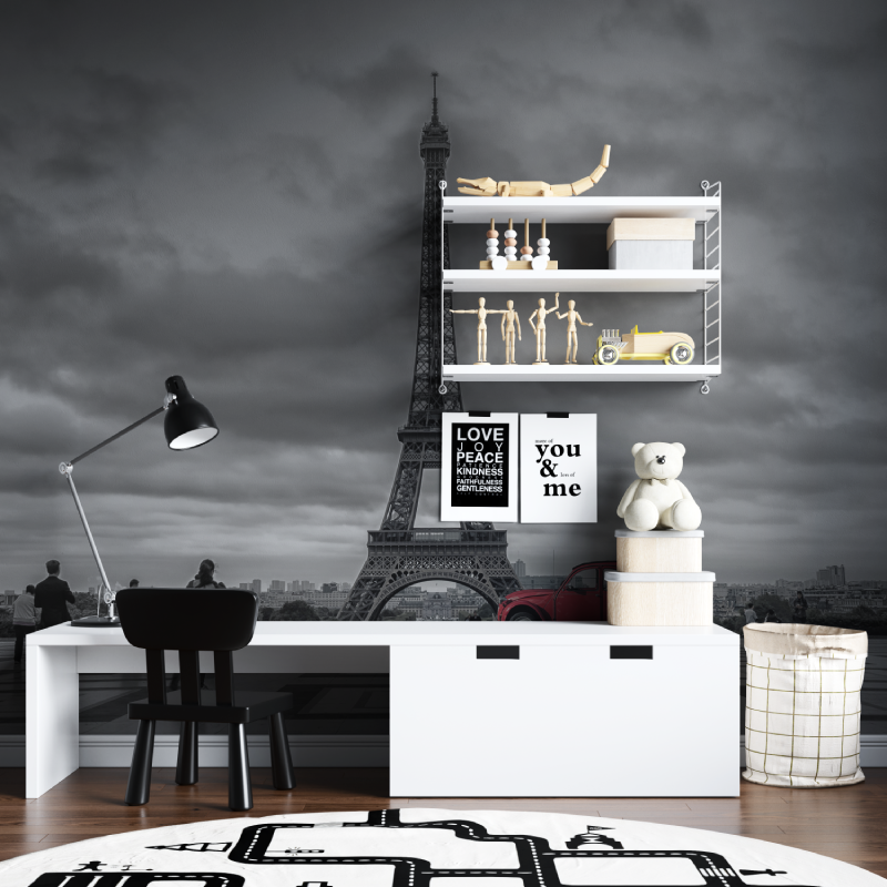 Black and White Wallpaper with Red Car | Murals Wallpaper