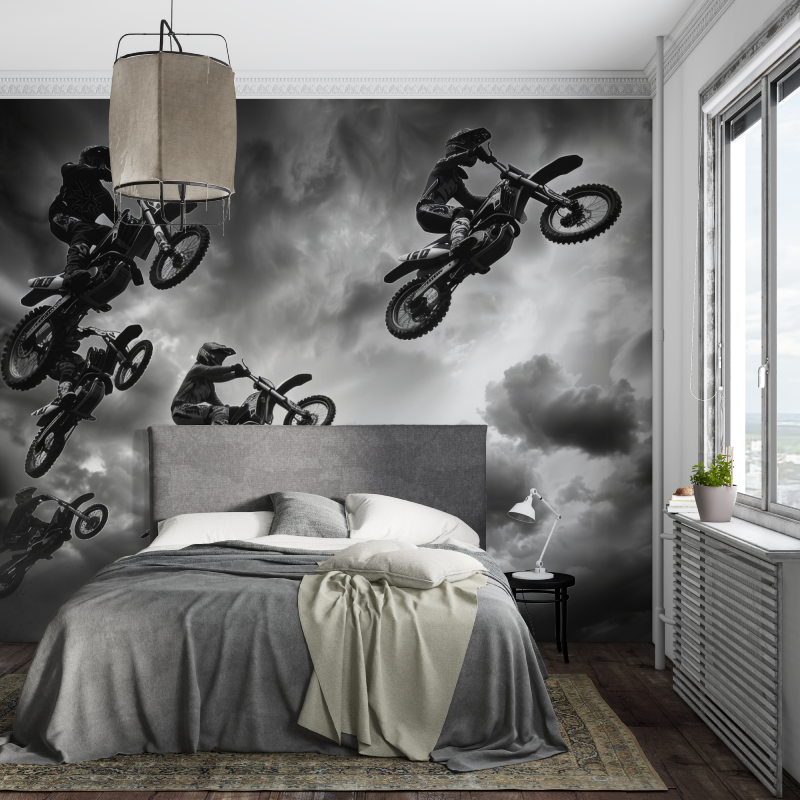 3D Black and White Motocross Wallpaper | Murals Wallpaper