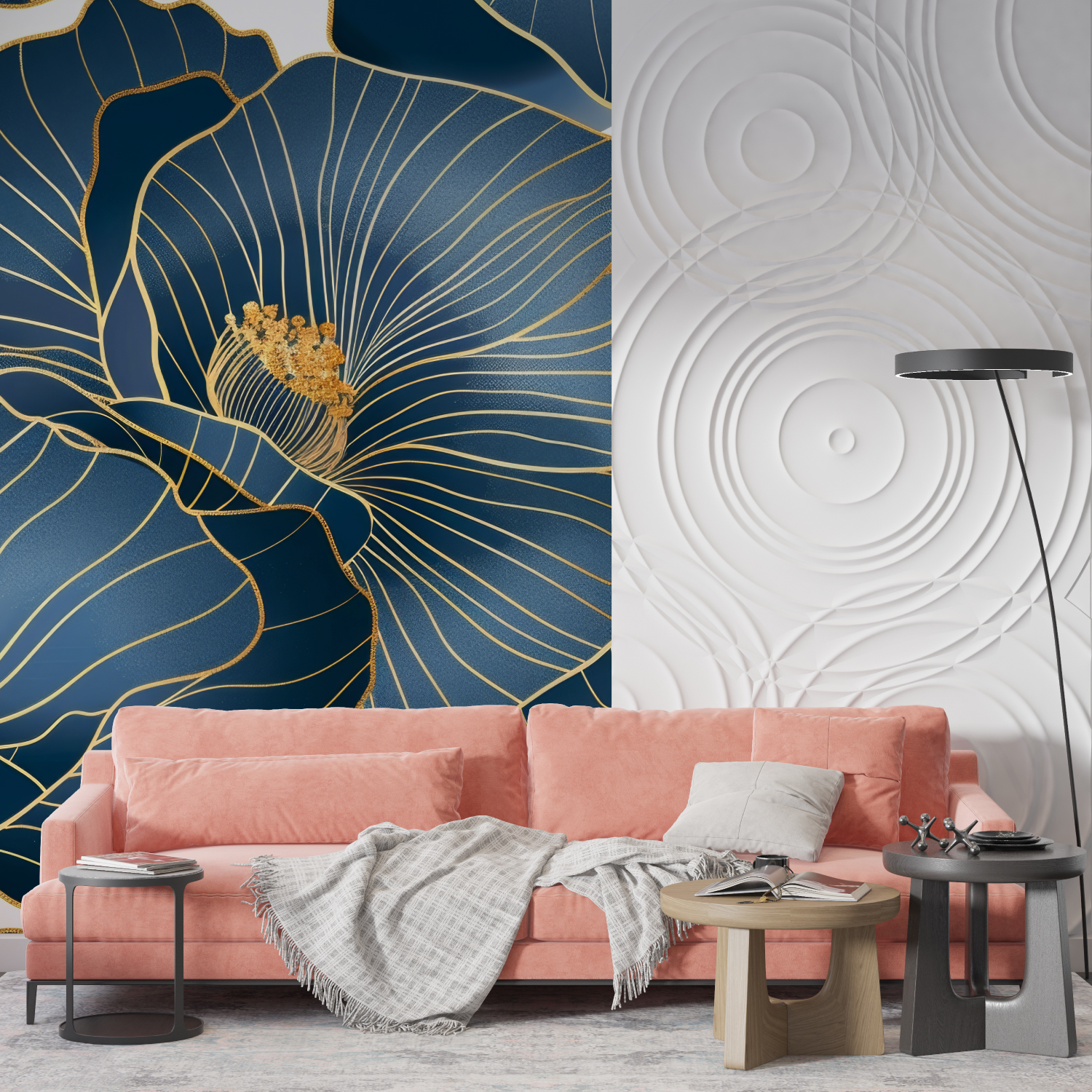 Tapete Art Déco Fleurs Dorées - Wand