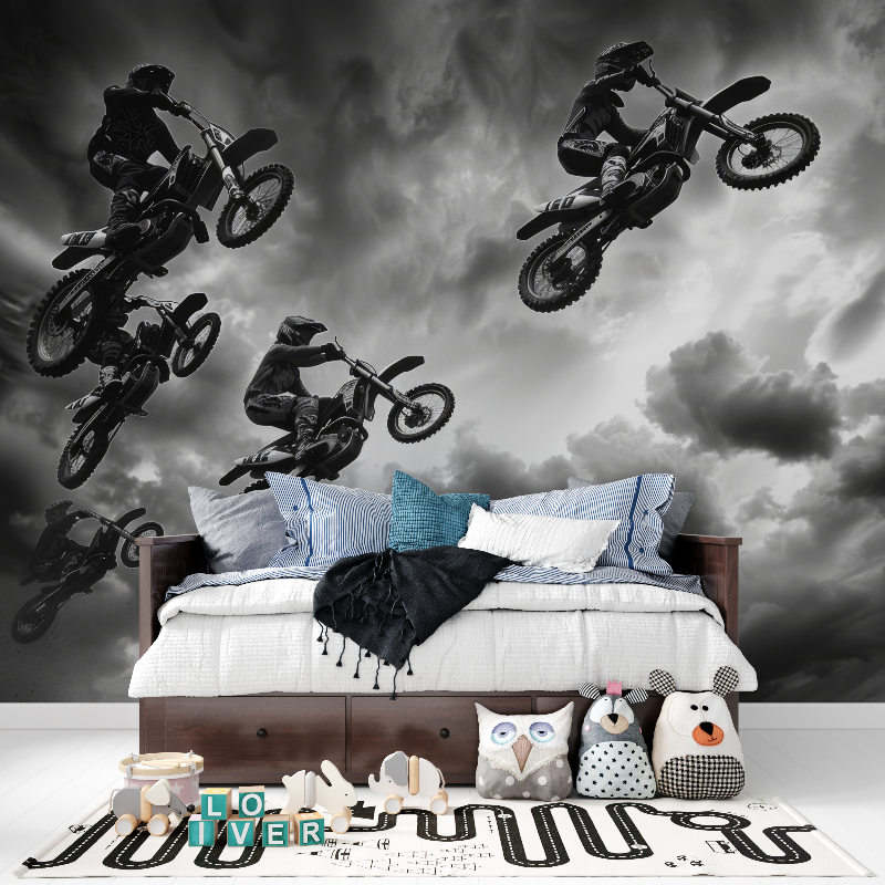 3D Black and White Motocross Wallpaper | Murals Wallpaper