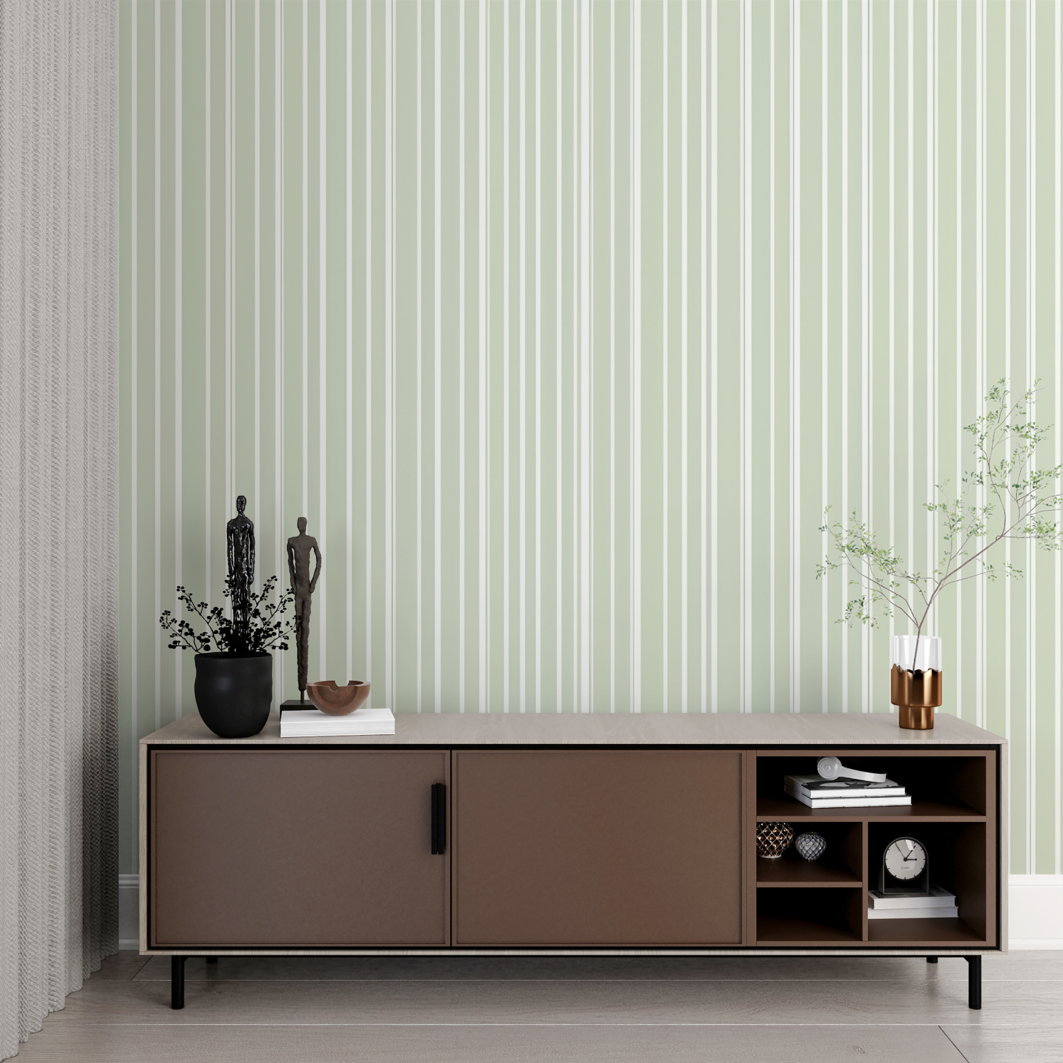 Green and White Striped Wallpaper | Murals Wallpaper