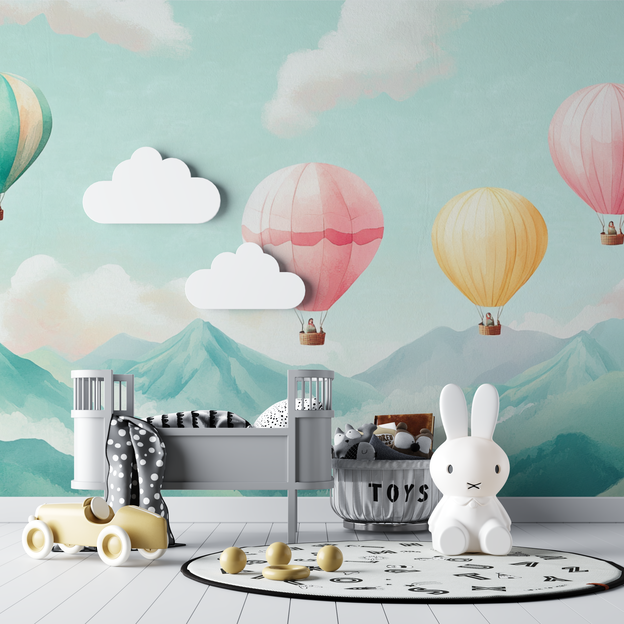 Hot Air Balloon and Mountain Landscape Wallpaper | Murals Wallpaper