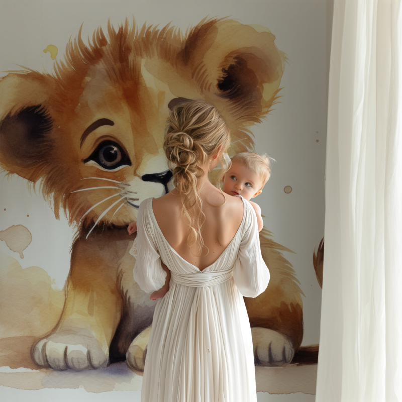 Watercolor Baby Lion Wallpaper | Murals Wallpaper