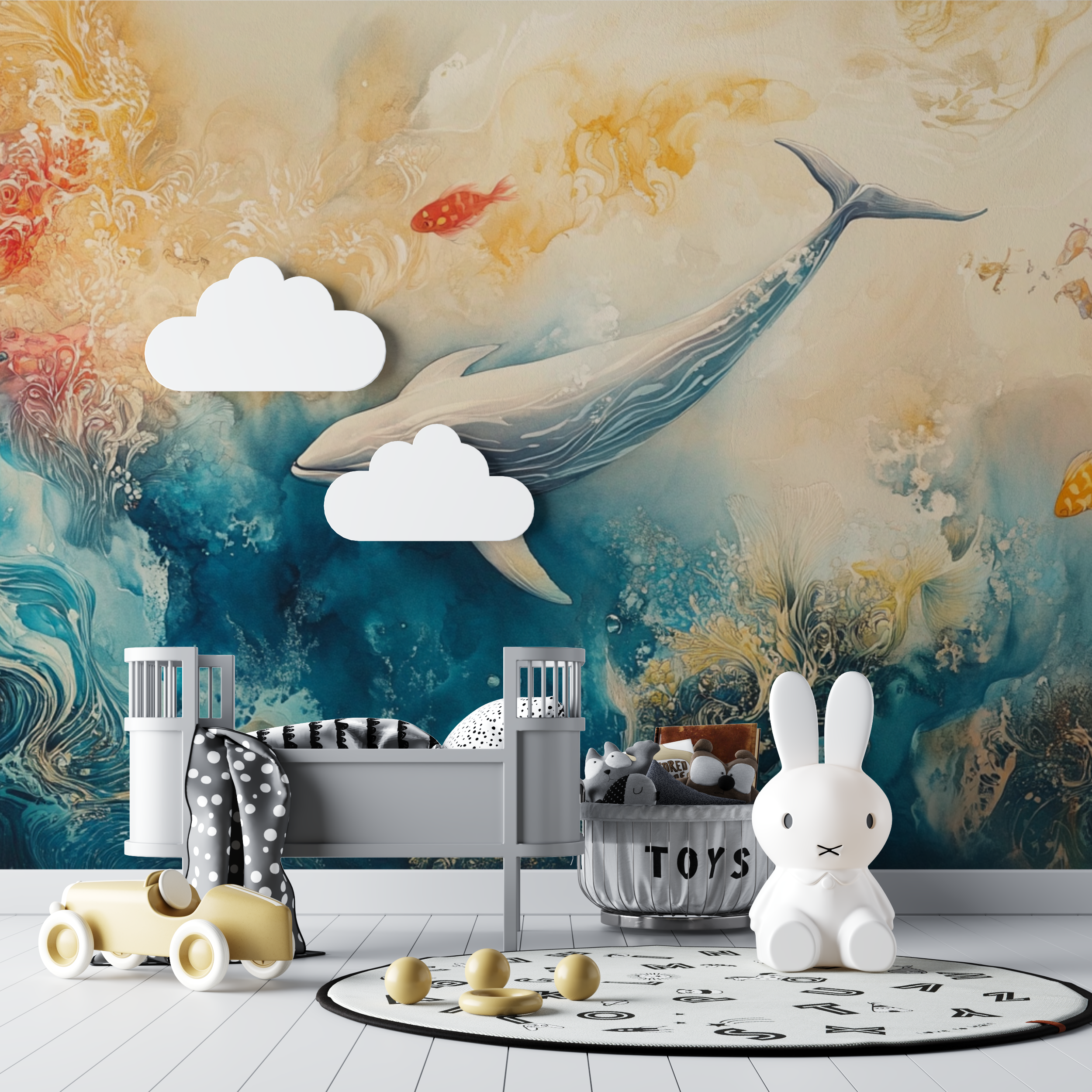 Watercolor Multicolor Whale Wallpaper | Murals Wallpaper