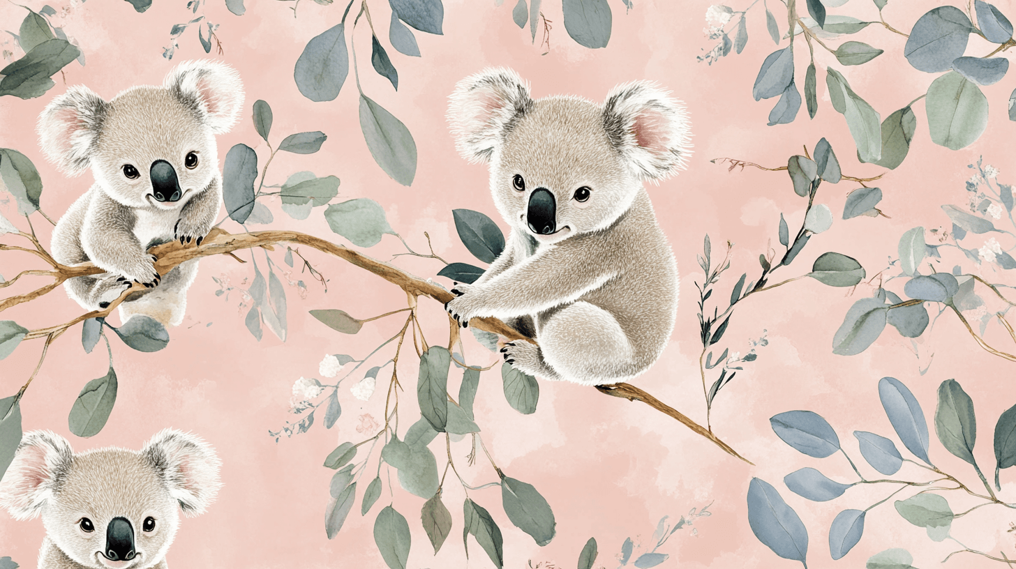 Koala Wallpaper on Powder Pink Background | Murals Wallpaper