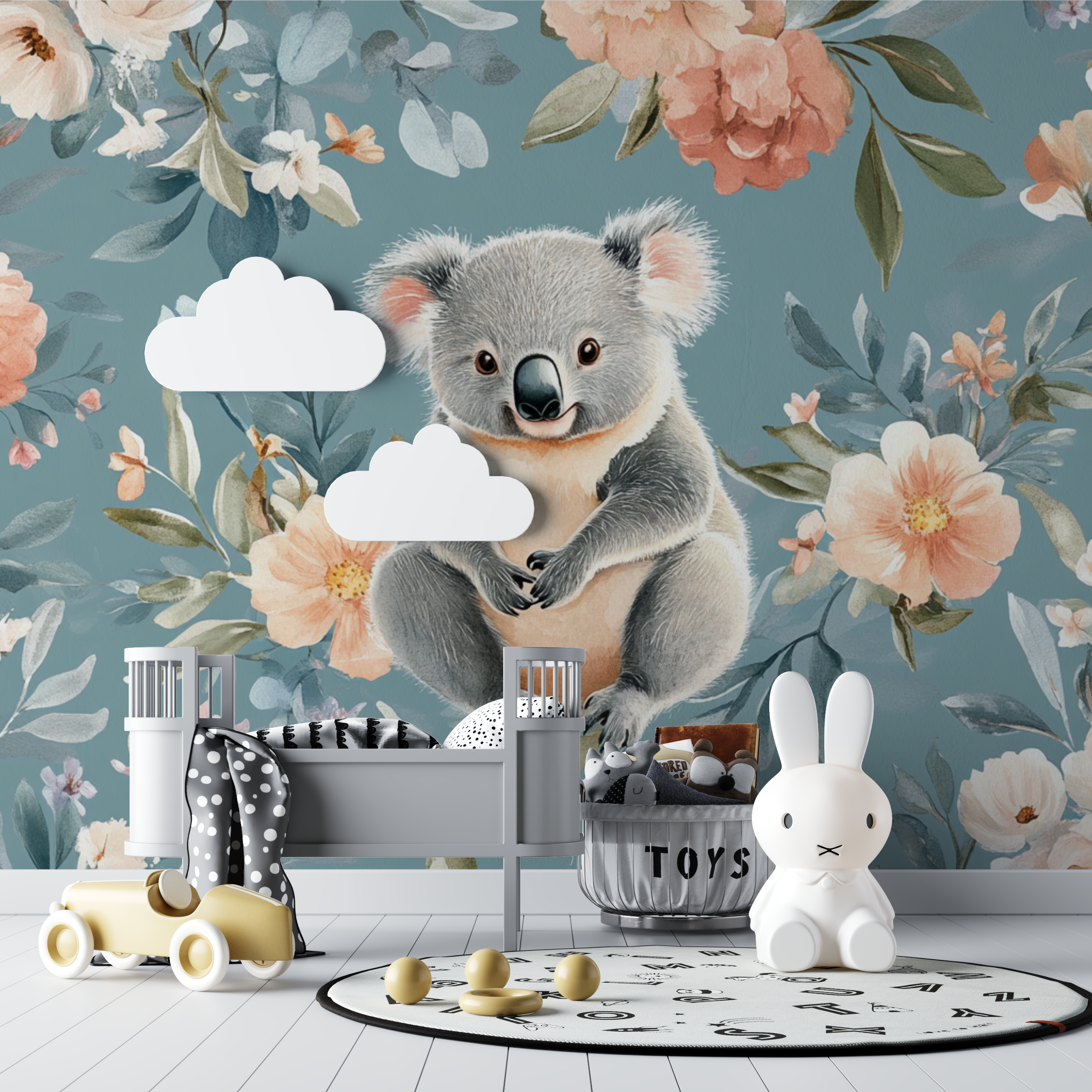 Koala Tapete und Blumenteppich | Wandbilder Tapete