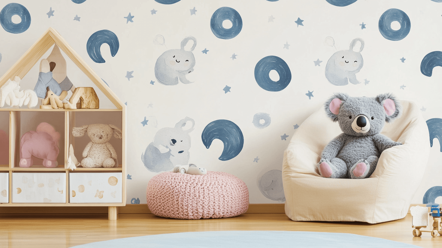 Pastel Koala Wallpaper with Moon Arc | Murals Wallpaper