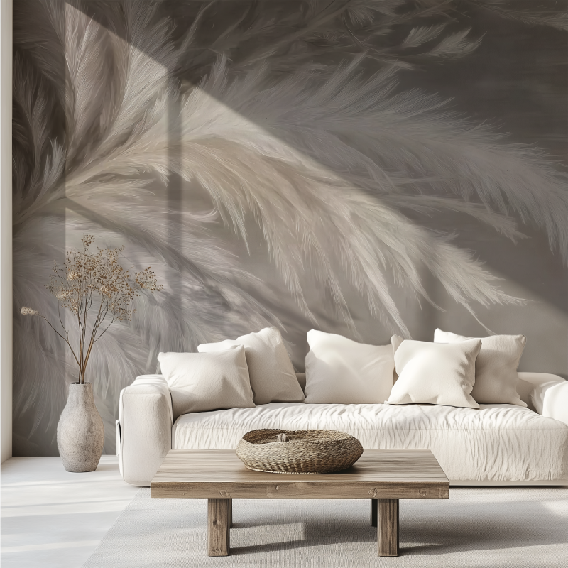 Mural White Feather Beige Wall Mural Wallpaper
