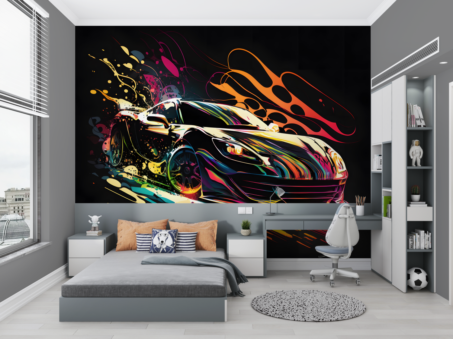 Schwarzes Auto und Graffiti Tapete | Wandbilder Tapete