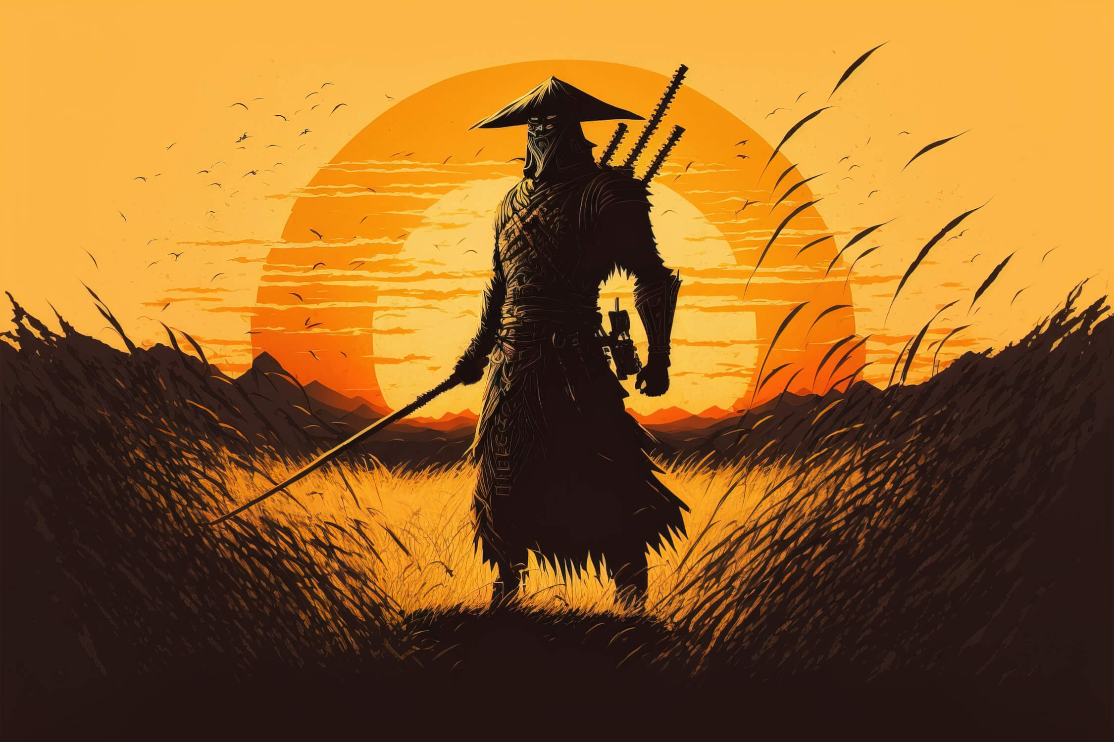 Orange Samurai Wallpaper | Murals Wallpaper