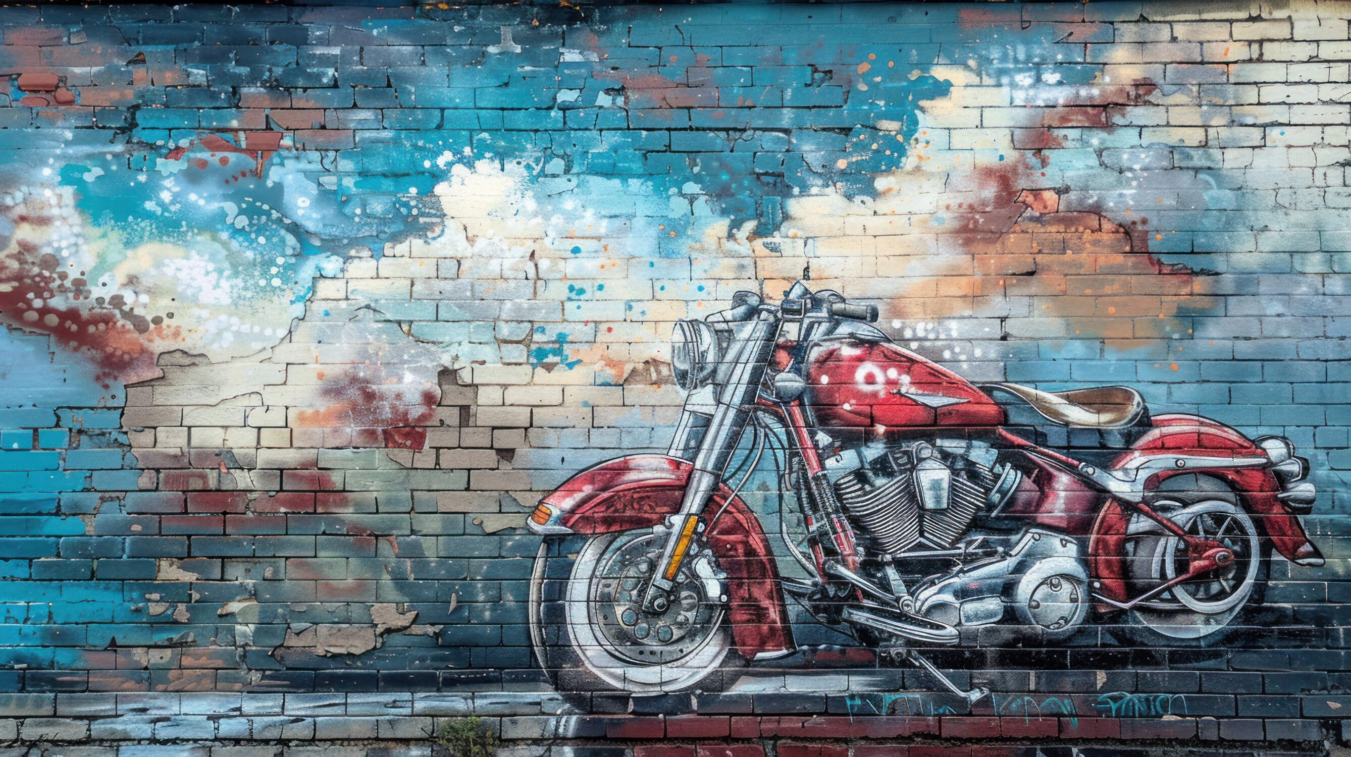 Graffiti Motorcycle Brick Wallpaper | Murals Wallpaper