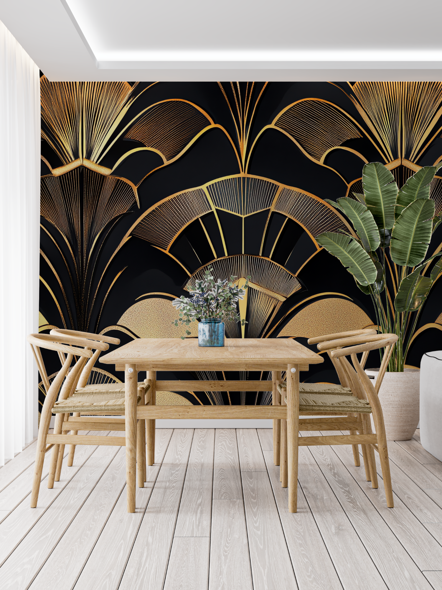 Art Deco Black Gold Petal Wallpaper | Murals Wallpaper