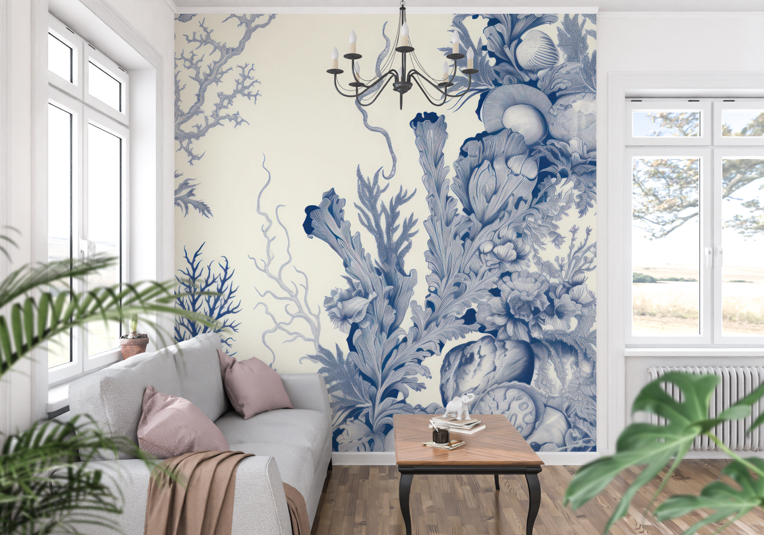 Marine Toile de Jouy Wallpaper | Murals Wallpaper