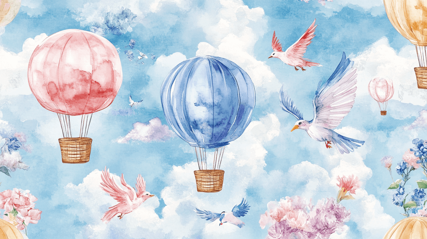 Hot Air Balloon and Flying Animals Wallpaper | Murals Wallpaper