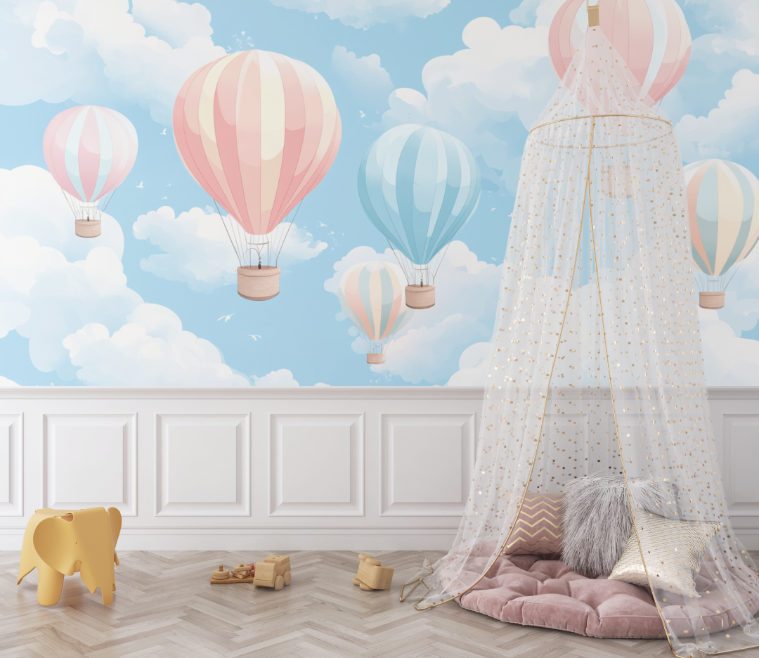 Hot Air Balloon and Soft Pink Sky Wallpaper | Murals Wallpaper