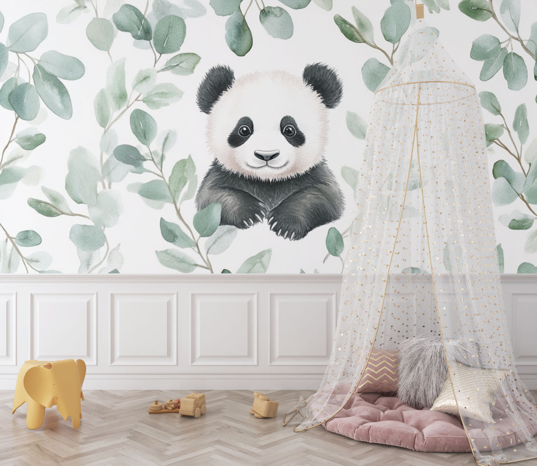 Panda und Eukalyptusblätter Tapete | Wandbilder Tapete