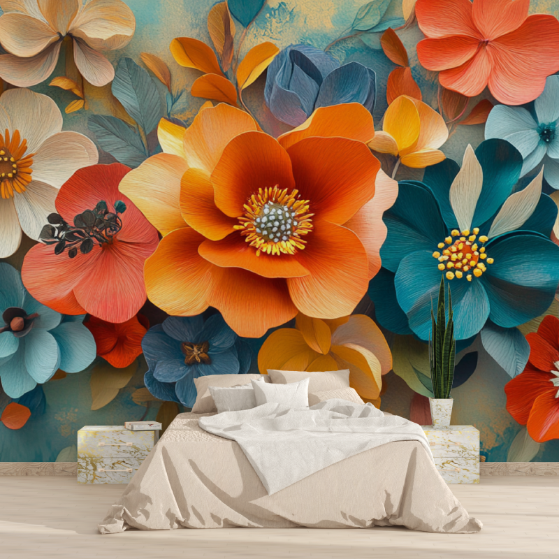 Colorful 3D Floral Watercolor Wallpaper | Murals Wallpaper