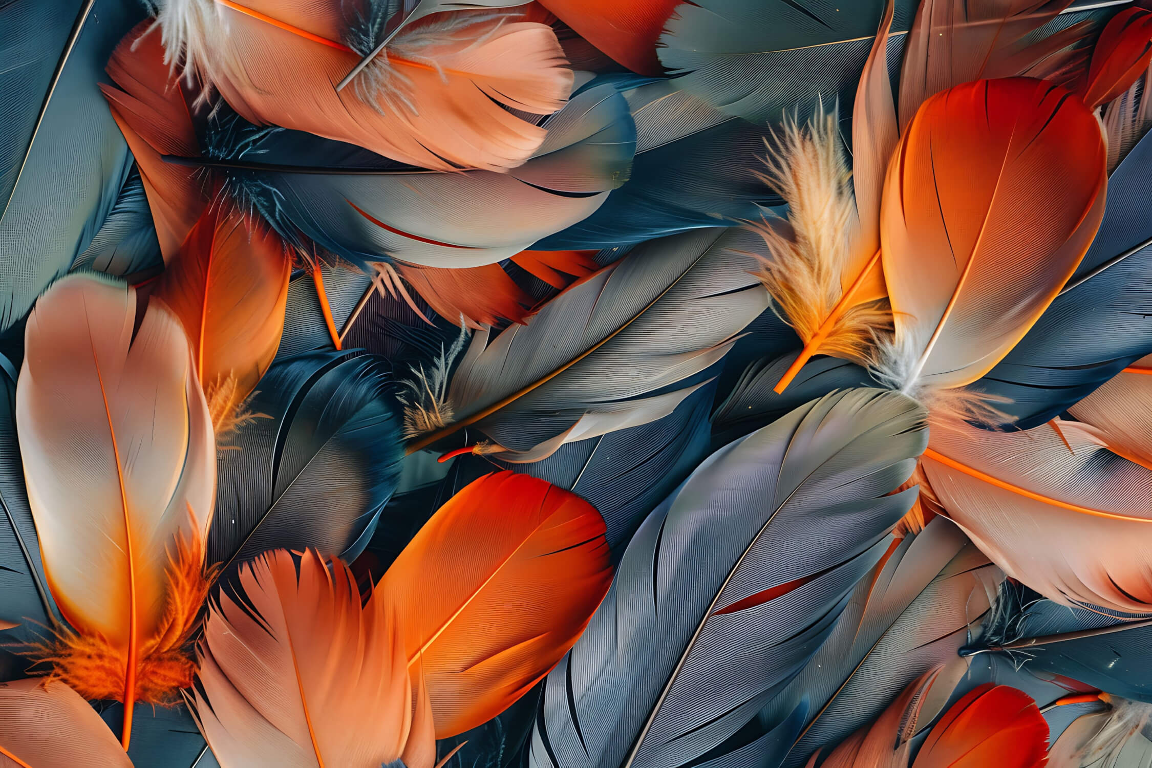 Orange and Blue Feather Wallpaper | Murals Wallpaper
