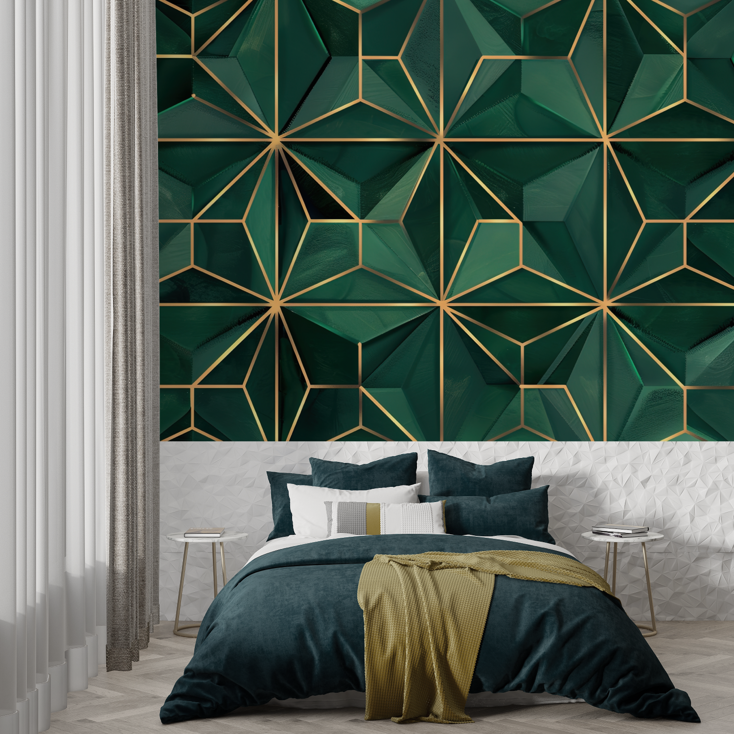 Emerald Green Patterned Wallpaper | Murals Wallpaper