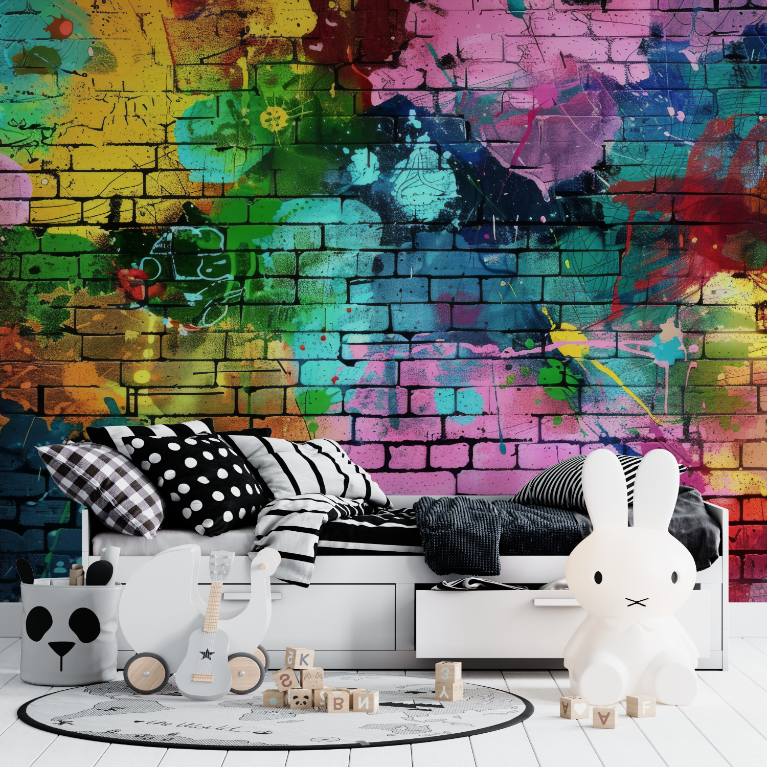 Graffiti-Wandgemälde aus Ziegelsteinen – Panoramawand