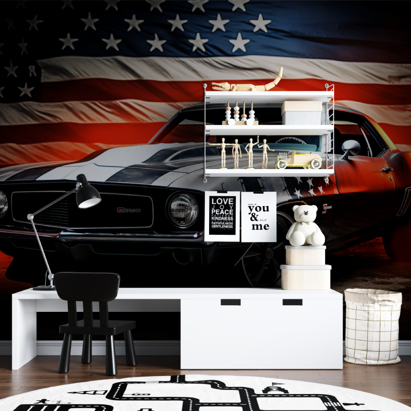 American Car Wallpaper with Flag | Murals Wallpaper