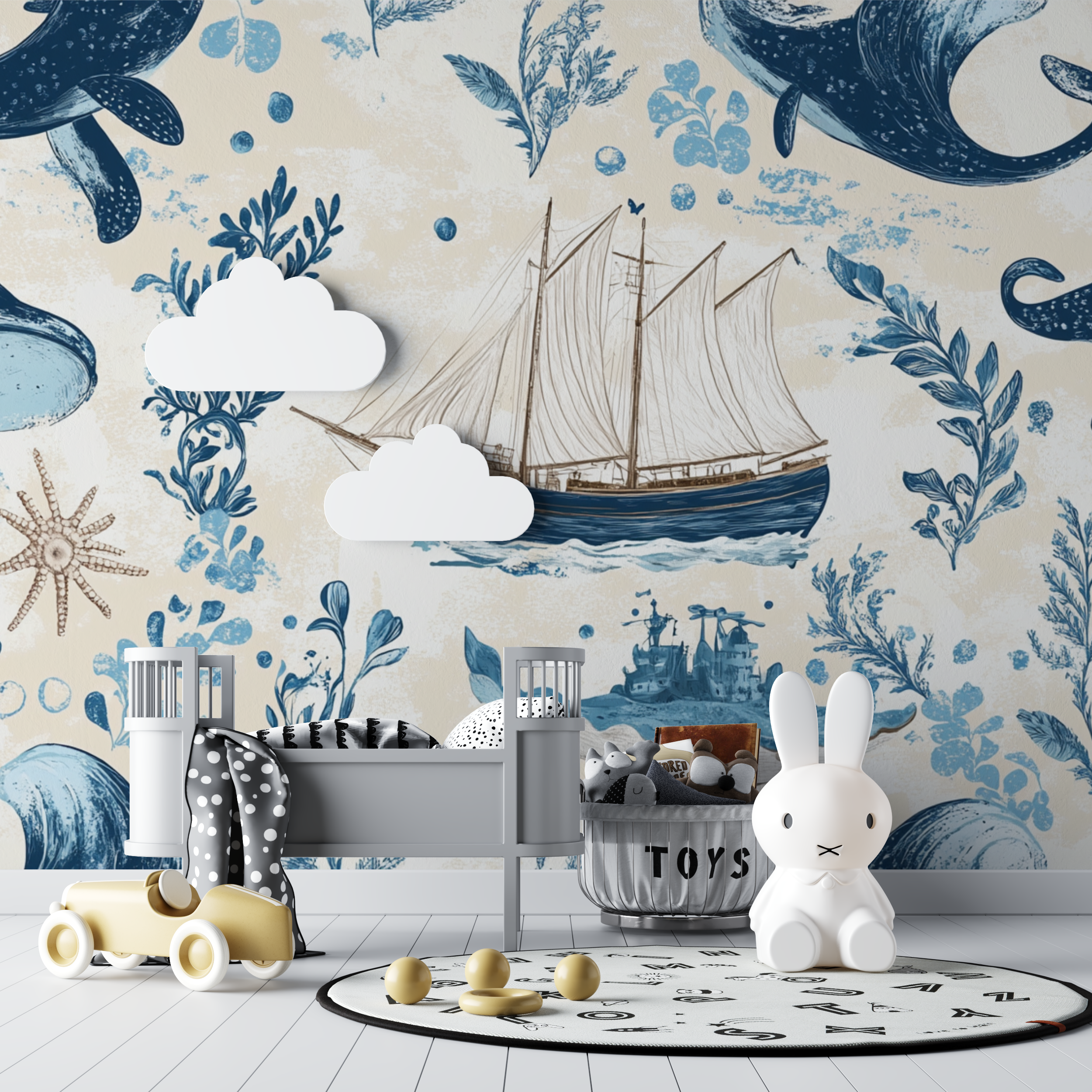 Marineblaues Papier und Baby-Tipi im Ozean