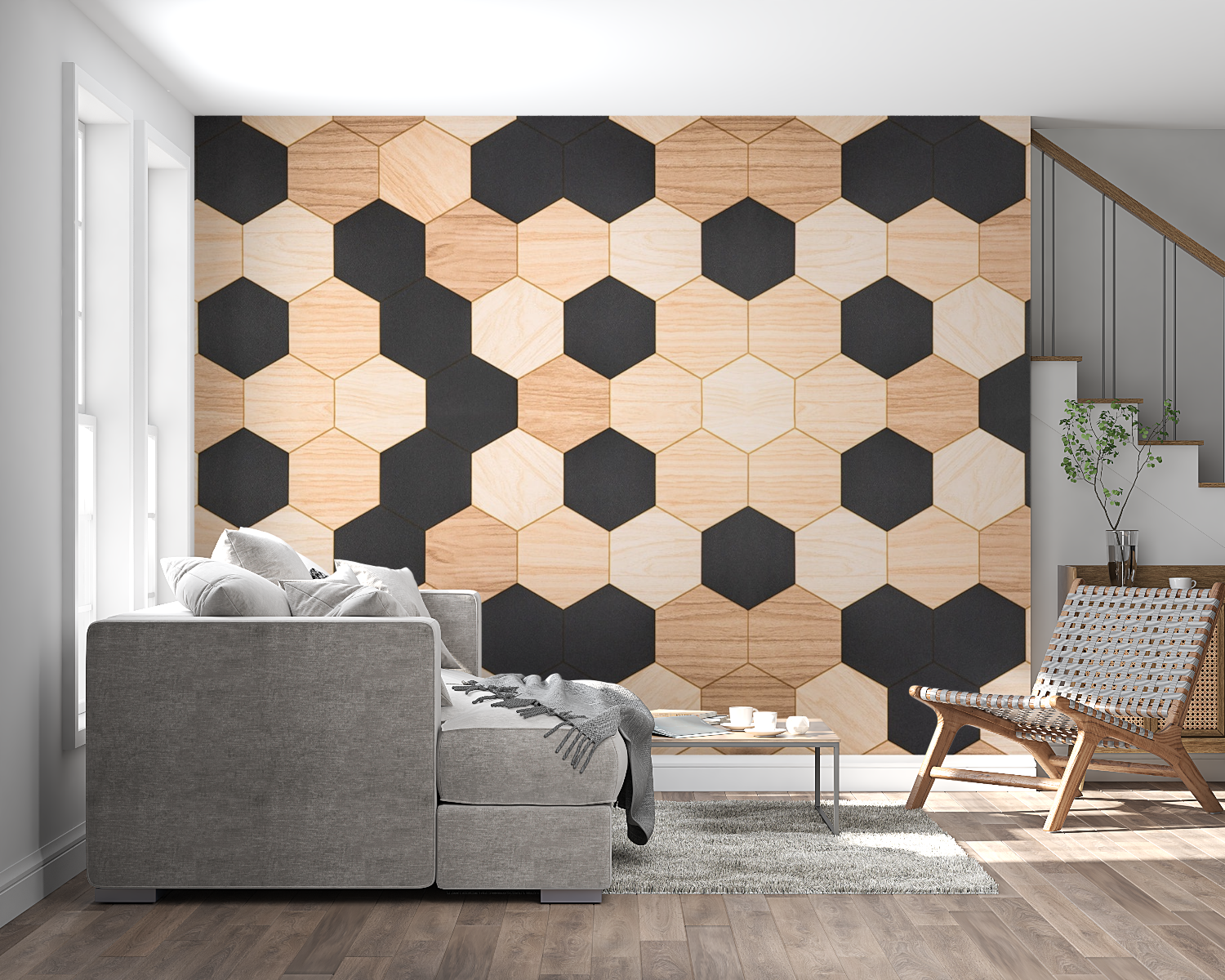 Black Hexagon Wood Wallpaper | Murals Wallpaper
