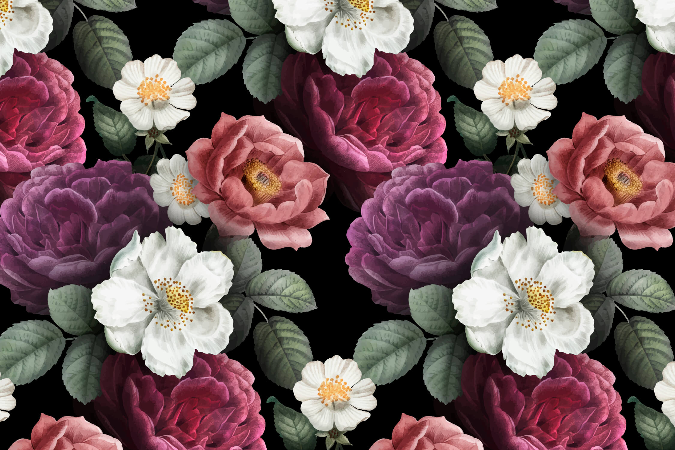 Floral Wallpaper Black Background | Murals Wallpaper