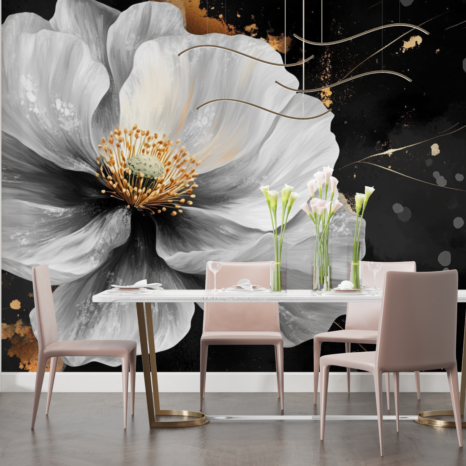 Expressive Large White Flower Watercolor Wallpaper | Murals Wallpaper